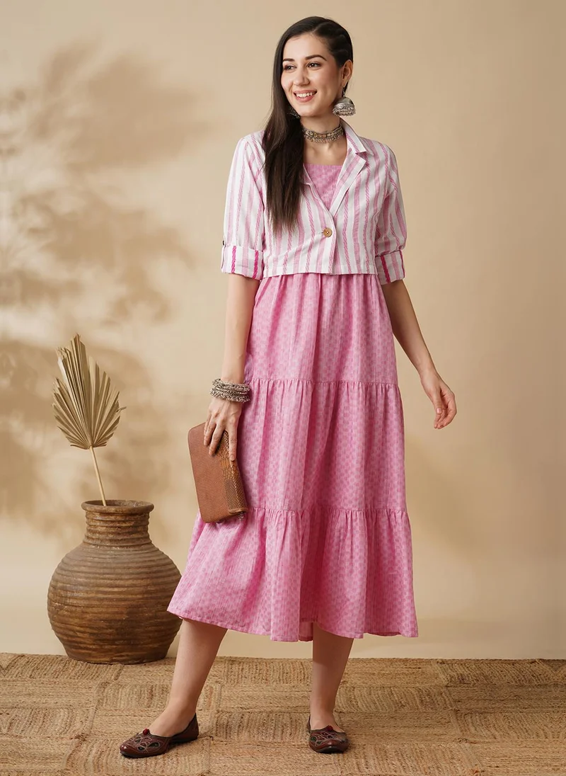 globus Globus Women Cotton Fit & Flare Midi Dress With Jacket